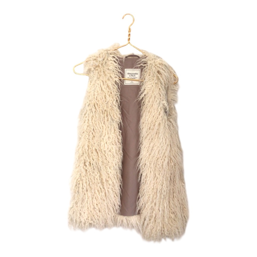 Y2K Abercrombie & Fitch Boho Faux Fur Vest Sherpa Oversized Cream Womens Small